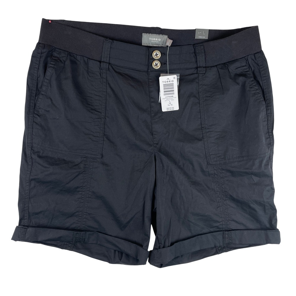 Torrid Bermuda Stretch Poplin Utility Shorts Deep Black 1X 14-16 NWT 41770588